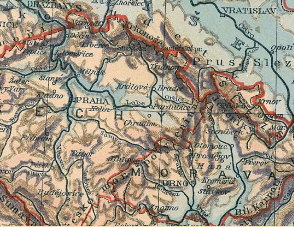 Mapa Rakousko-uherského mocnářství – výřez, původní velikost